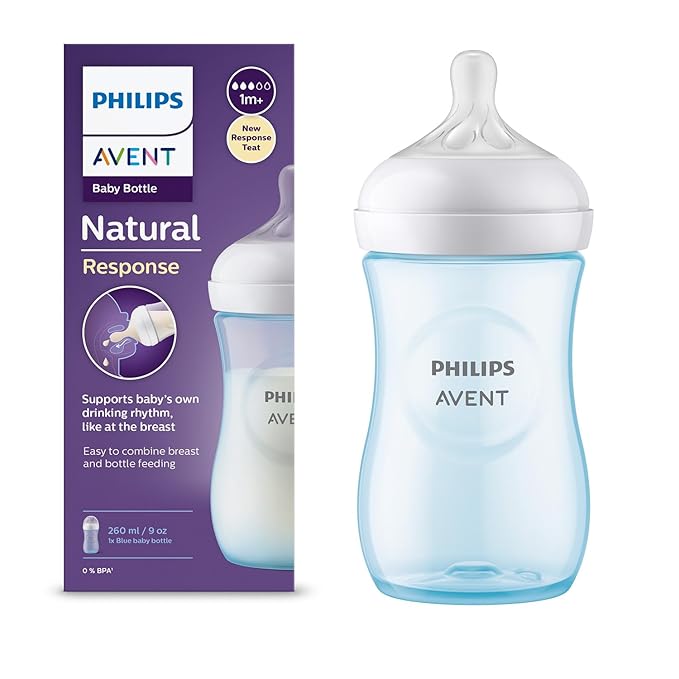 Philips Avent Natural Baby Bottle – Blue, 125ml | Recommended by Moms | Ideal for 1 Month+ | Natural Response Nipple Releases Milk Only When Baby Drinks | Single Pack SCY903/21